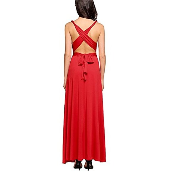 Multiway Transformer Wrap Dress Bridesmaid Elastic Waist Convertible Maxi Gown M - Picture 3 of 9